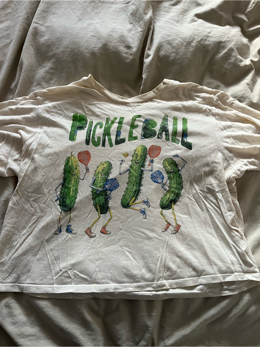 White Short-Sleeve Pickleball Graphic Tee - Playful Pickle Design